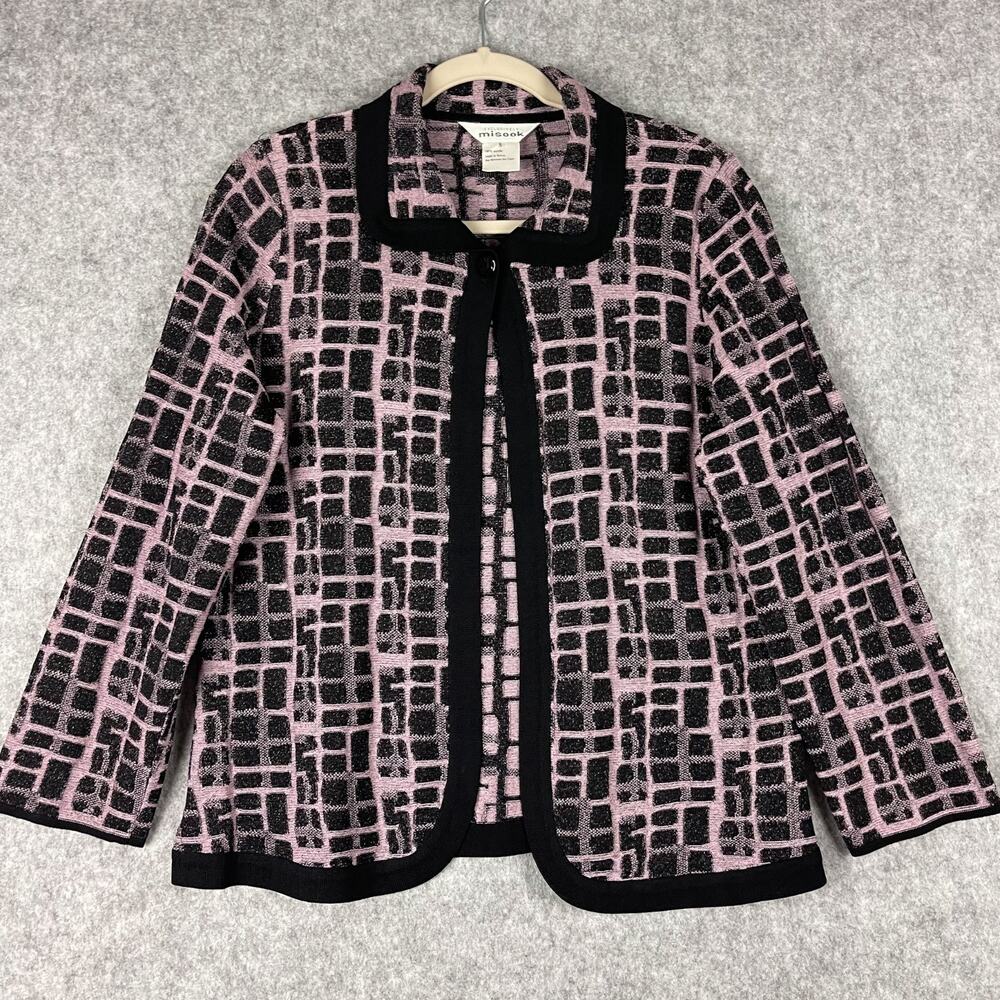 Exclusively Misook Cardigan Sweater Jacket Womens Small Pink Black Classic